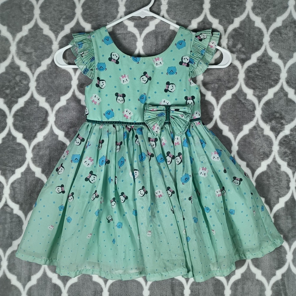 Disney Tsum Tsum Party Dress Girls 4T Mint Green Tulle Bow Minnie Mouse